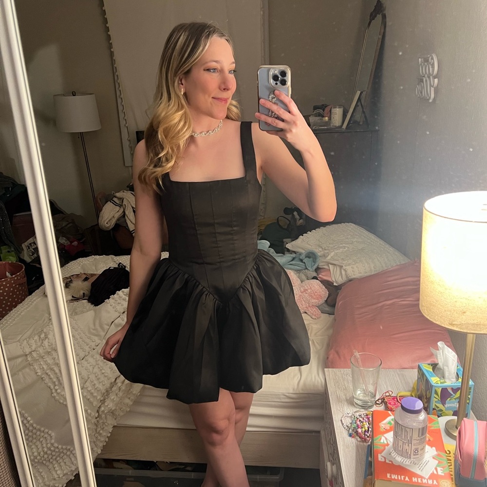 Heiress Beverly Hills Black Sheen Mini Bubble Corset Dress